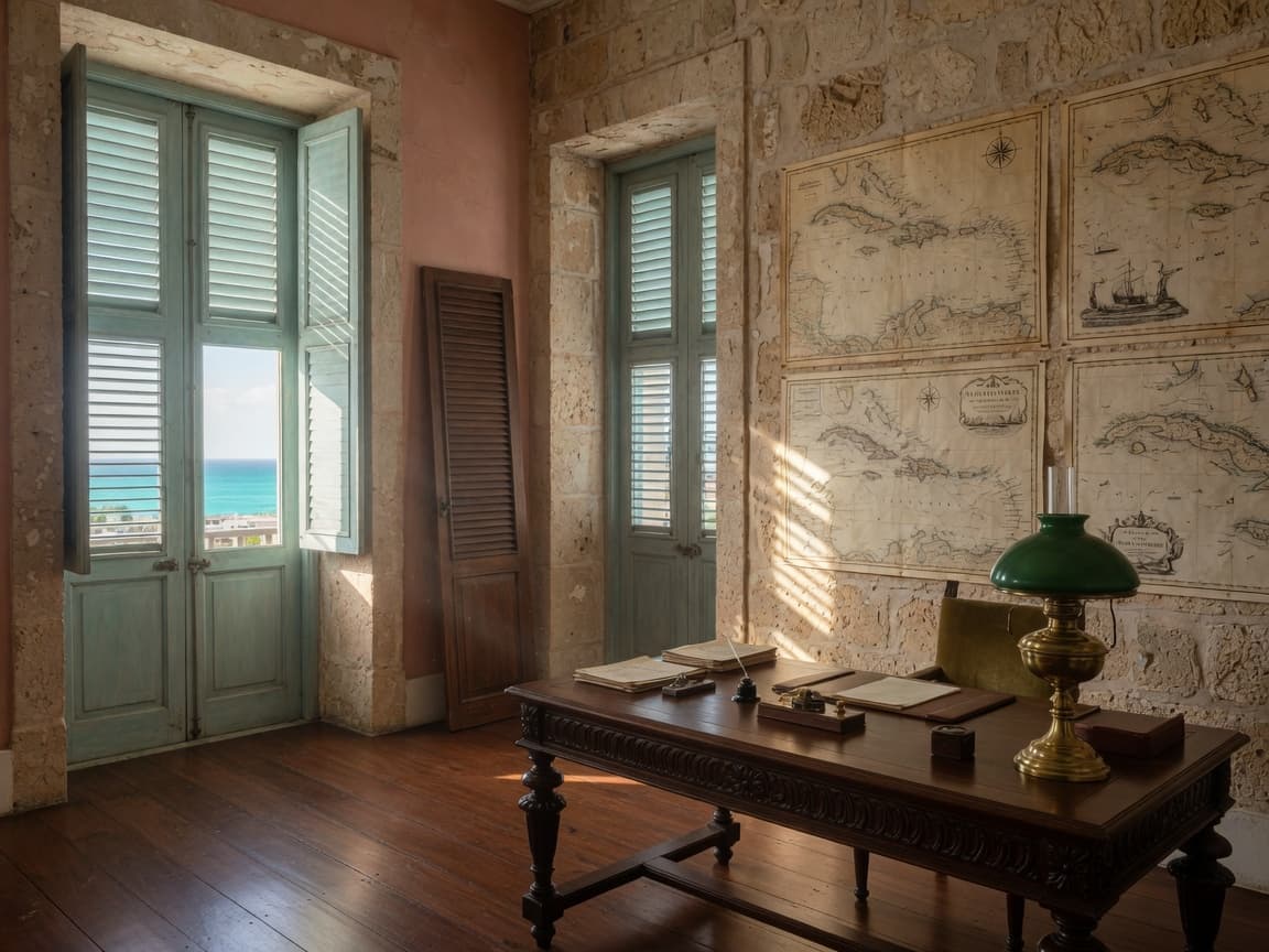 Colonial office overlooking the Caribbean